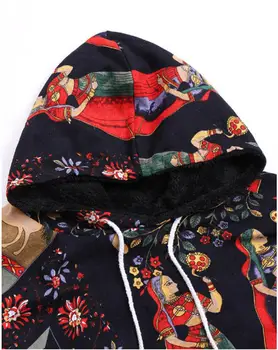 RAISEVERN 2020 vinterjacka Kvinnor Varma Vintage Etniska Jacka Femmes Maskerade Ytterkläder Dragsnodd Pom Päls Poncho
