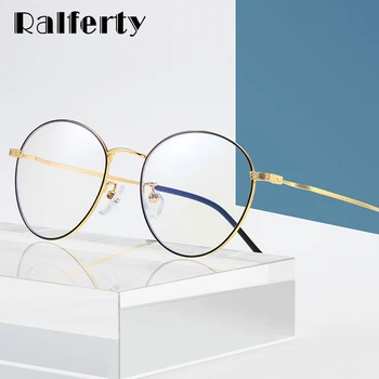 Ralferty Anti Blå bågar Kvinnor Män Runda Glasögon Optiska Glasögon för Närsynthet Skådespel oculos de grau D1904