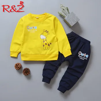 R&Z barns passar 2019 våren och hösten nya pojkar och flickor avslappnade kostym bomull tecknade rådjur tröja byxor i två delar