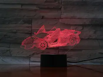 Ras sportbil 3D-Lampa Night Light LED-Lampa USB-Multicolor Semester Julklappar För Barn Touch Senor Kid Leksak AA-Batteri