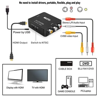 RCA-Till-HDMI AV-Att HDMI-GANA-1080P Mini RCA Komposit CVBS AV-Till-HDMI Video Audio Converter Adapter Kompatibel PAL NTSC SECAM M N