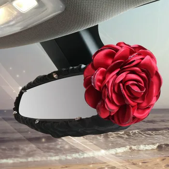 Red Rose Blomma Kupén Tillbehör backspegel som Täcker Läder Auto backspegeln Dekoration För Kvinnor och Flickor