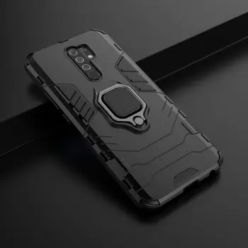 Redmi 9 Fall Lyx Rustning Stöttålig Telefon om Till Xiaomi Redmi 9 Mjuk Silicon & Hård PC Metall Ring Tunga Skydd