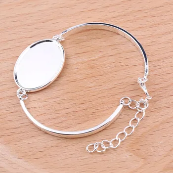 Reidgaller 10st silverpläterad 18x25mm dia oval cabochon armband inställningar diy tom armband bas för smycken gör