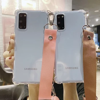 Rem Sladd Kedja Telefon Case för Samsung S20 S9 S8 Plus S7 Kanten Halsband Logoband Skal För Galaxy A51 A71 A50 A70 30 10 A91 Fall