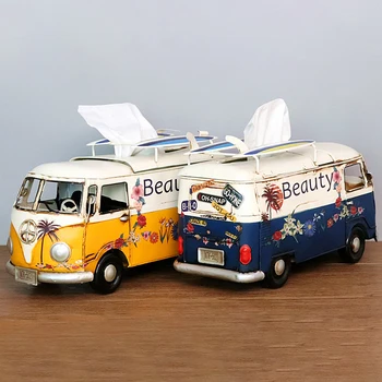 Retro Bil Vävnad Lådor Multicolor Blomma Buss Modell för att Organisera Lådor Dekorativa Servett hållare heminredning Kök Servett Hållare