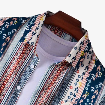 Retro Etniska Blommiga Skjortor för Män Dashiki Afrikanska Lapptäcke Skriva ut Mens Lång Ärm Skjorta Avslappnad Knappen Chemise Homme
