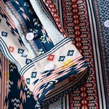 Retro Etniska Blommiga Skjortor för Män Dashiki Afrikanska Lapptäcke Skriva ut Mens Lång Ärm Skjorta Avslappnad Knappen Chemise Homme