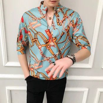 Retro Lyx Shirt Män Lös Halv Ärm Tröja Casual Skjortor Camisa Masculina 2020 Varumärke Streetwear Sociala Blus Homme
