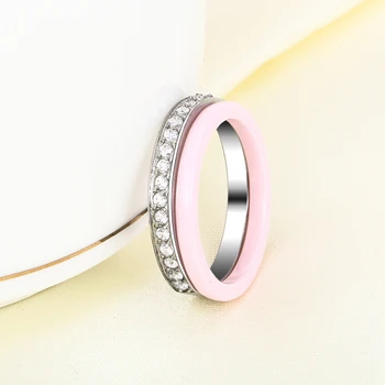 Rosa Färg Friska Keramisk Ring Set 2st/Set Vackra Mode Smycken För Kvinnor Flicka Med Bling Kristall Strass För Gåvor