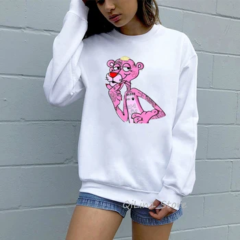 Rosa Pantern hoodie kawaii tecknade ut roliga kvinnors tröja våren hösten vintern grafisk luvtröja koreanska kläder och streetwear