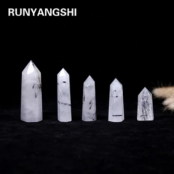 Runyangshi 1st Naturliga enda punkt Svart hår kvartskristall hexagonal prisma Turmalin crystal kolumn Energi sten