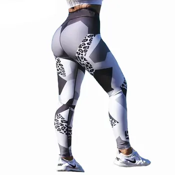 SALSPOR Kvinnor Leopard Print Yoga Byxor Sport Hög Midja Push-UP Träning Gym Leggings med Hög Elastisk Sport Legging Kvinnor Fitness