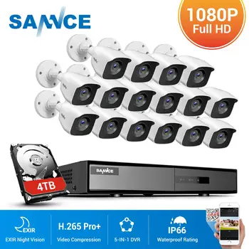 SANNCE 16 Kanaler CCTV säkerhetssystem 16CH HD 1080P DVR 16PCS 1920*1080P Utomhus IR-Kameror 2.0 MP Video Övervakning Kit
