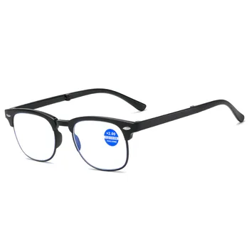 Seemfly TR90 Vikbara Anti-blå Ljus läsglasögon Med Box Vintage Svart Ram HD-Objektiv Presbyopic Glasögon Unisex +1.0 till+4.0