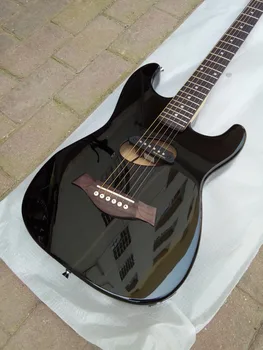 Semi-ihåliga Elektrisk Gitarr BJST Svart Kropp Installera Pickup med Akustisk String BJ-34