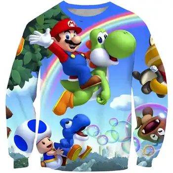 Senaste Harajuku Klassiska spel Super Mario barn Pojkar och flickor Rund Hals Tryck tröja Super Smash Bros 3D hip hop streetwear