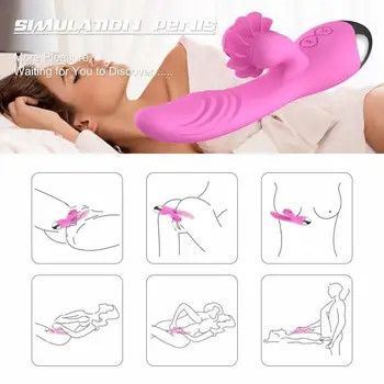 SeventhFeeling Rotation Tunga Läppar Slicka Multi-Speed Handhållen Massage,USB avgift tas ut Vattentät För Kvinnor,Värme Vibrationer