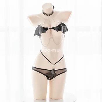 Sexy Little Devil Vingar Kedja Bunden Underkläder Set Japanska Cosplay Flickor Bikini Lolita Underkläder-Bh, Trosa Set Exotiska Kläder