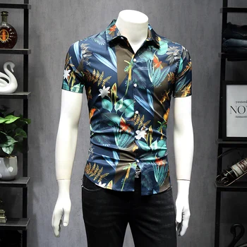 SHAN BAO ursprungliga varumärket män är sommaren kort-sleeved shirt 3D-mönster växt blomma utskrift 2020 ny trend kläder mode shirt