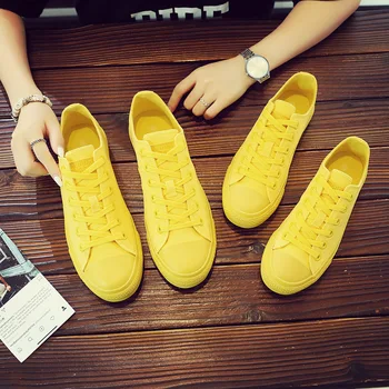 Shengxuanny Ny Höst koreanska canvas skor för män Lace-Up skor Gul med bra andningsförmåga casual skor trend student sport skor