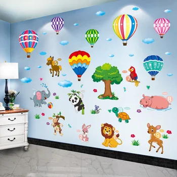 [SHIJUEHEZI] Djur Tree Wall Stickers DIY Tecknat Ballonger Väggmålning Dekaler för Barn Rum Baby Sovrum heminredning Tillbehör