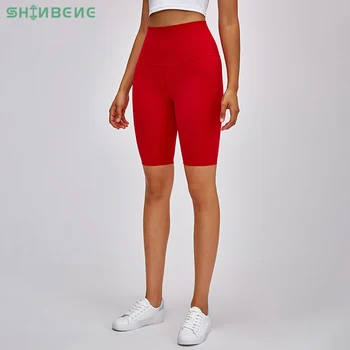 SHINBENE DOLDA MAGEN FETT Super High Rise Yoga Workout Biker Shorts Kvinnor Naken-känner Stretchig Gym Fitness Sport Långa Shorts