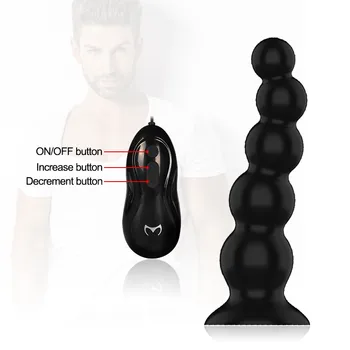 Silikon Fjärrkontrollen Anal Beads Vibrator 10 Lägen Mjuk Butt Plug G-punkten Prostata Massager Bakgård Pärla sexleksaker för Kvinnor Par