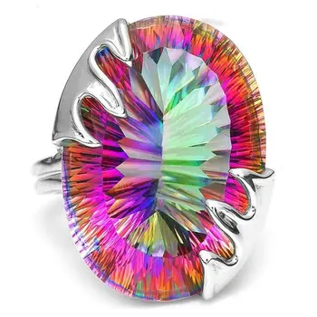 Sju Rainbow Topas Ägg Ring för Kvinnor Mode Engagemang Bröllop Eller Ädelsten Smycken Ring Ringar för Kvinnor