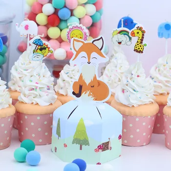 Skogens Djur Fox Låda Godis Låda Eller Box Cupcake Box Pojke Kids Birthday Party Supplies Dekoration Event Fest Leveranser