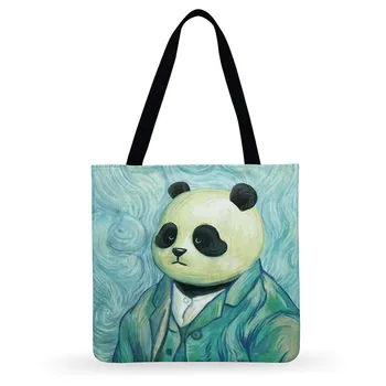 Skriker Panda Tryckt Väska Rolig Berömda Målningar Väska Hopfällbar Shopping-Bag För Kvinnor Casual Tote Damer Axelväska Beach Bag