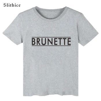 Slithice BRUNETT Brev Utskrift Kvinnor T-shirts Toppar Bomull kortärmad Casual Sommaren Fashion Ladies Tshirt tees