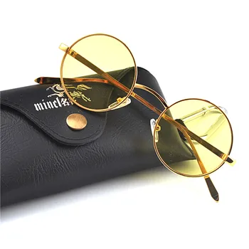 Små ovala solglasögon för män manliga retro metallram gul röd vintage små runda solglasögon för kvinnor 2018 med box FML