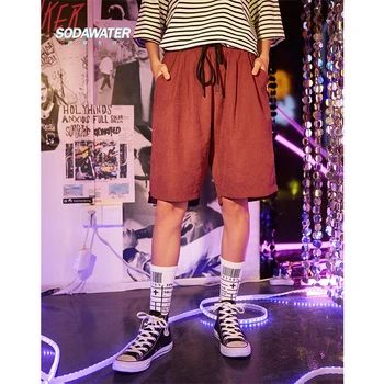 SODAWATER Flicka Streetwear Sommaren Damer Shorts Plus Size Elastisk Midja Lös Shorts För Kvinnor med heltäckande Färg Korta Byxor 9343S