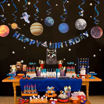 Solar System Star Party Decoration Universum Galaxy Yttre Rymden Tema Kids Birthday Party Supplies Planet Inredning