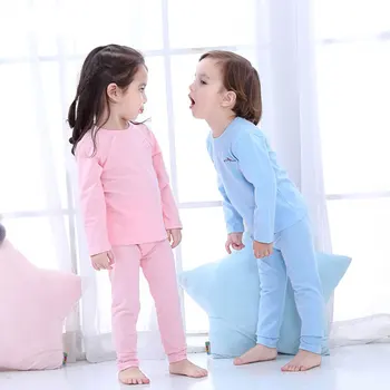 Solid Färg Pyjamas Set För Flickor Höst Vinter Pojkar Underkläder i Bomull Pyjamas Kläder Barn 2-12T Tonåring Pijamas Baby Sleepwear