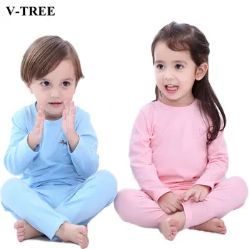 Solid Färg Pyjamas Set För Flickor Höst Vinter Pojkar Underkläder i Bomull Pyjamas Kläder Barn 2-12T Tonåring Pijamas Baby Sleepwear