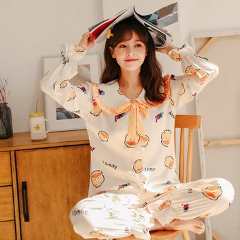 Sommar Höst Sleepwear 2 Bit Uppsättningar För Kvinnors Satin Pyjamas Turn-down Krage Hemmakläder Stora Pijama Pyjama