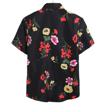 Sommar Klänning 2020 Blommor Tryckt Svart Skjorta Blus Män Short Sleeved Blommig Hawaiian Skjortor Grundläggande Toppar Camisa Sociala Masculina