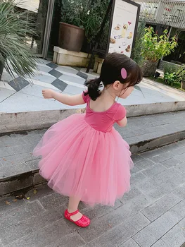 Sommaren 2019 nya barnkläder koreanska flickor kortärmad mesh sy klänning barn'st princess dress