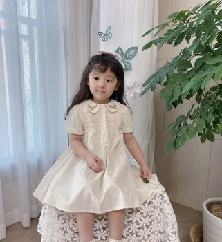 Sommaren 2020 Nya Stil Europeiska och Amerikanska Stil Kort-sleeved barnkläder Retro Broderier Klä Flickor Kjol