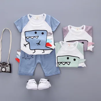 Sommaren Barn Casual Kläder Baby Pojkar Flickor Tecknat Spädbarn Newbrown T-Shirt Dinosaurie Shorts 2st/set Barnen Spädbarn Sportkläder