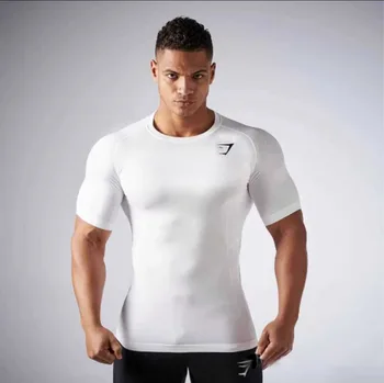 Sommaren Fitness Kort-Sleeved Män Elastisk rund Hals Svett-Fuktspridande snabbtorkande Andas Avslappnad Köra Athletic T-shirt
