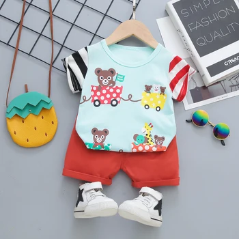 Sommaren Kids Fashion Kläder för Barn Pojkar Flickor Casual T-Shirt Shorts 2st/set Baby Spädbarn Kläder för Barn Tecknat Träningsoverall