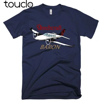 Sommaren Korta Ärmar Bomull T-Shirt Beechcraft Baron (Svart/Guld) Flygplan T-shirt - Personlig med N# Tee Shirt