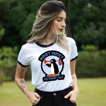 Sommaren Kvinnor Toppar Rolig Ut Noot Noot Pingu T-shirt Casual Kort Ärm bild Tshirt Vit Mode Tshirt Kvinnliga Kläder