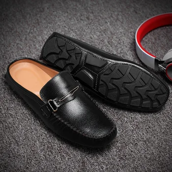 Sommaren Män Casual Skor Varumärke Mens Penny Loafers i Läder Halvt Slipper Andas Glida på Lata Kör Skor Män MACLOVER 2020