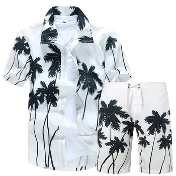 Sommaren Är Kort Ärm Skjorta Passar Män Mode Blommor Ut Hawaiian Skjortor + Beach Shorts Avslappnade Stranden Kläder Uppsättningar Vetement Homme