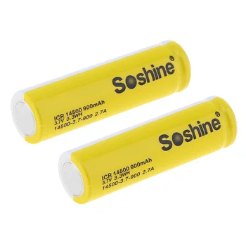 Soshine 3,7 V ICR 14500 900mAh Li-ion-Uppladdningsbart Batteri med säkerhetsventil + Batteri Box för Ficklampa Strålkastare