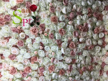 SPR Dekorativa Rulla Upp konstsilke Rose Blomma Wall Bakgrund Panel För Bröllop Dekoration